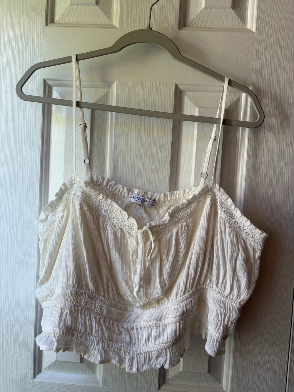 Arizona Jean Co. White Crochet Trim Peasant Crop Top